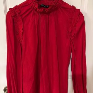 Doe & Rae Vibrant Red Ruffle Blouse